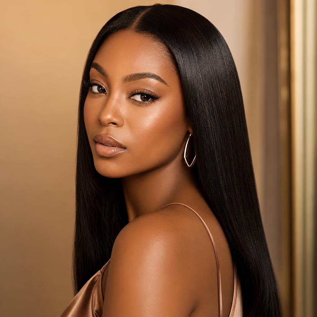 Sleek silk-pressed hairstyle