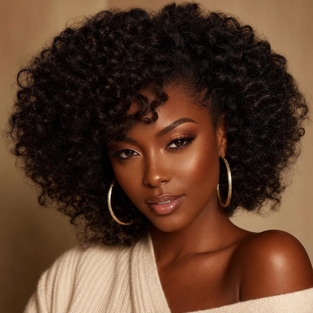 Voluminous curly natural hairstyle