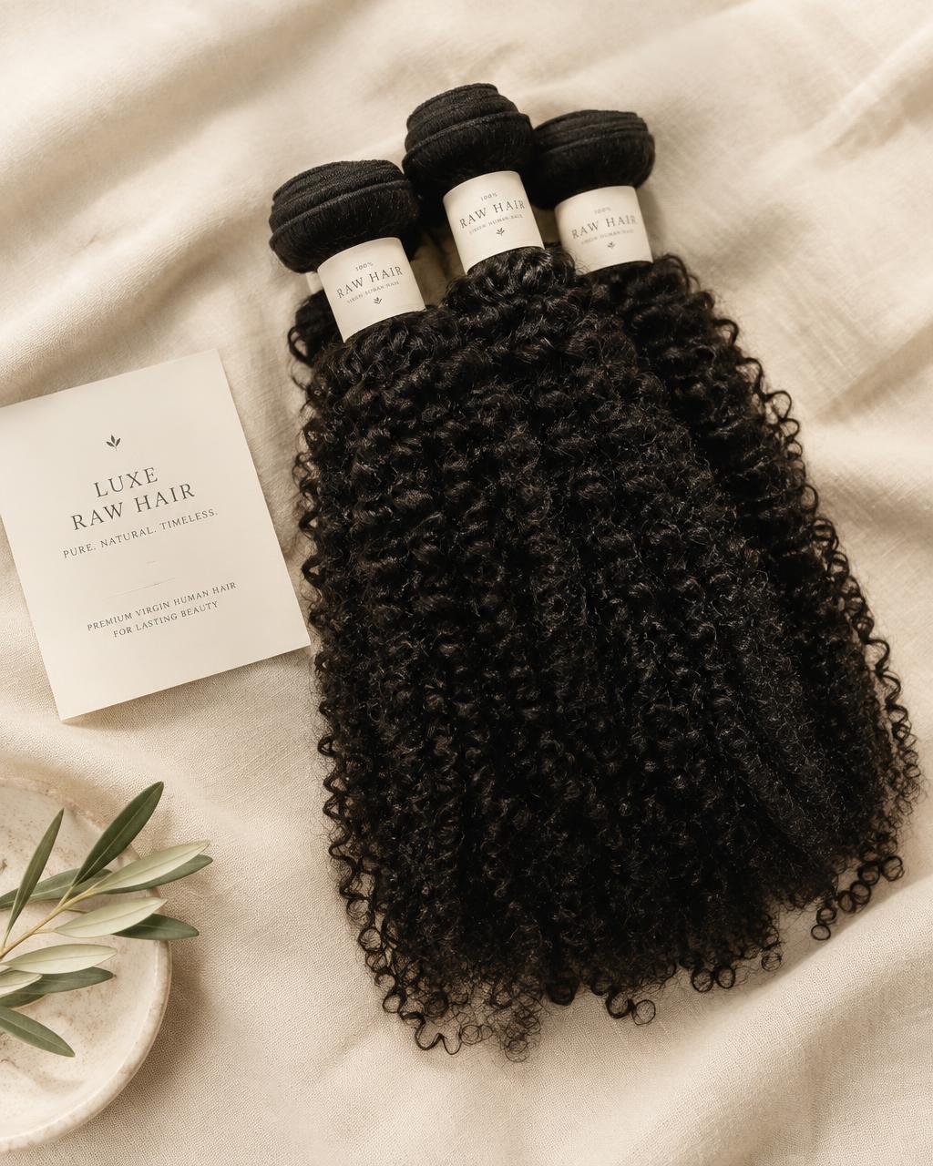 Bundles of raw kinky curly type 4 human hair extensions