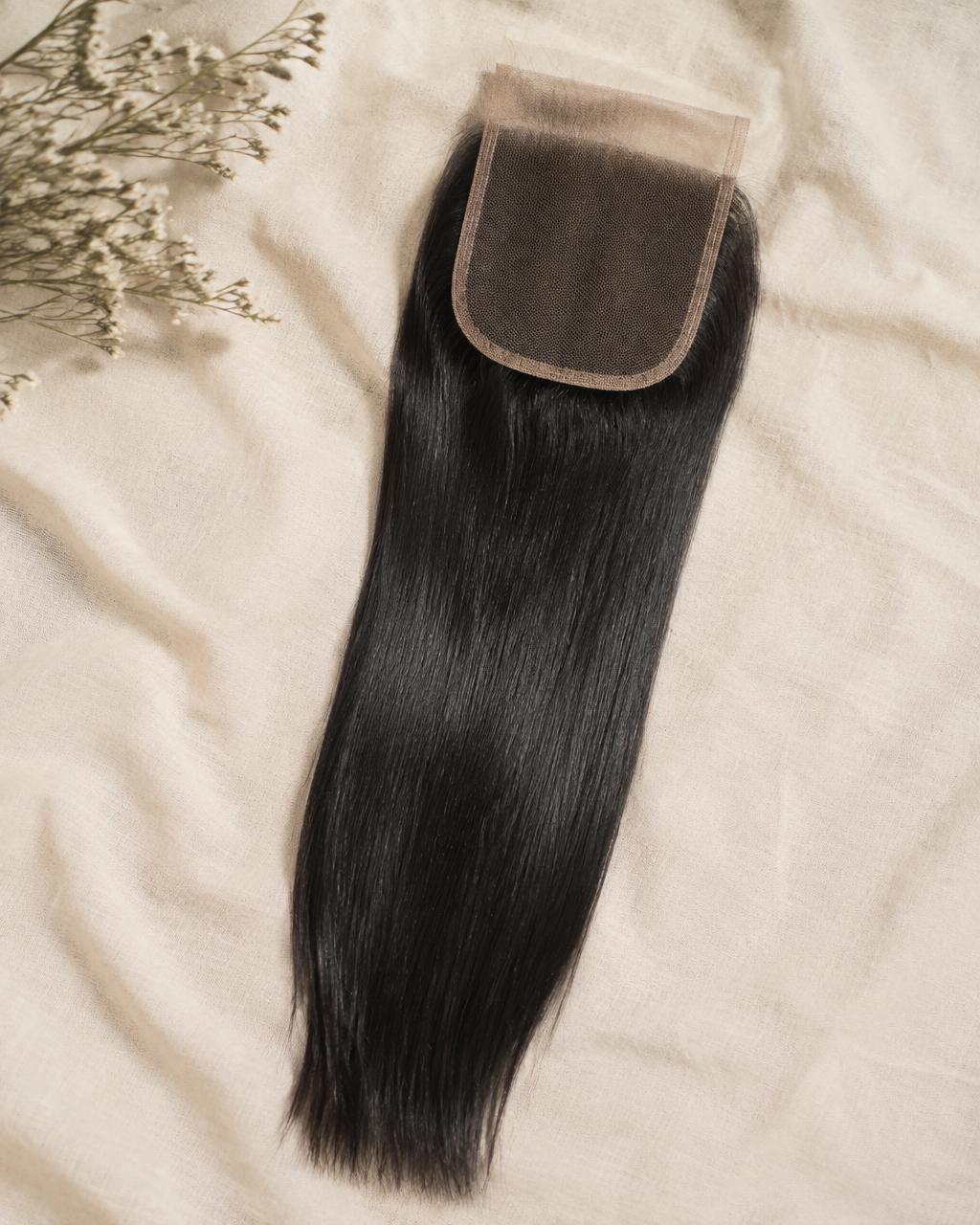 HD lace closure with straight black human hair