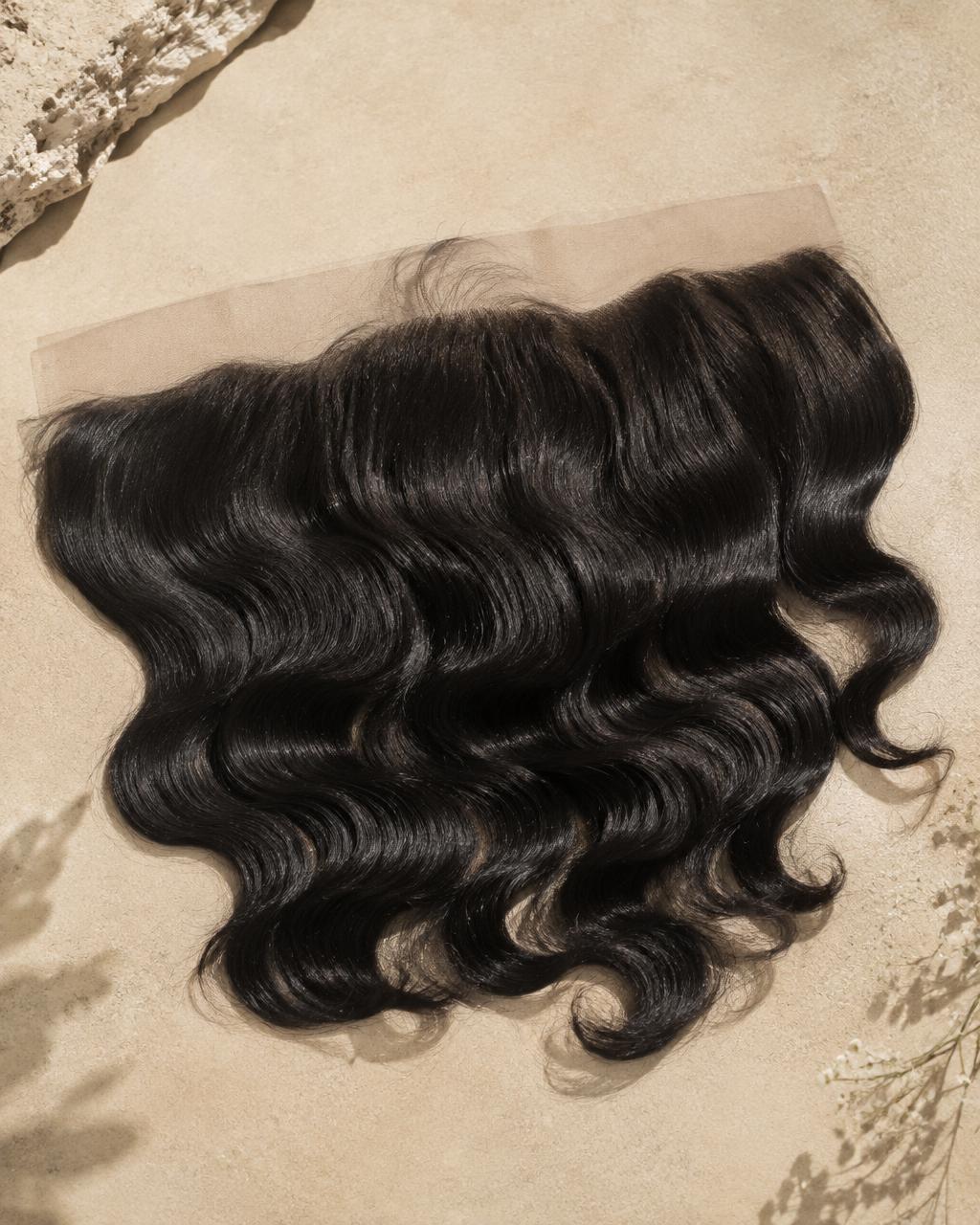 HD lace frontal with wavy black human hair